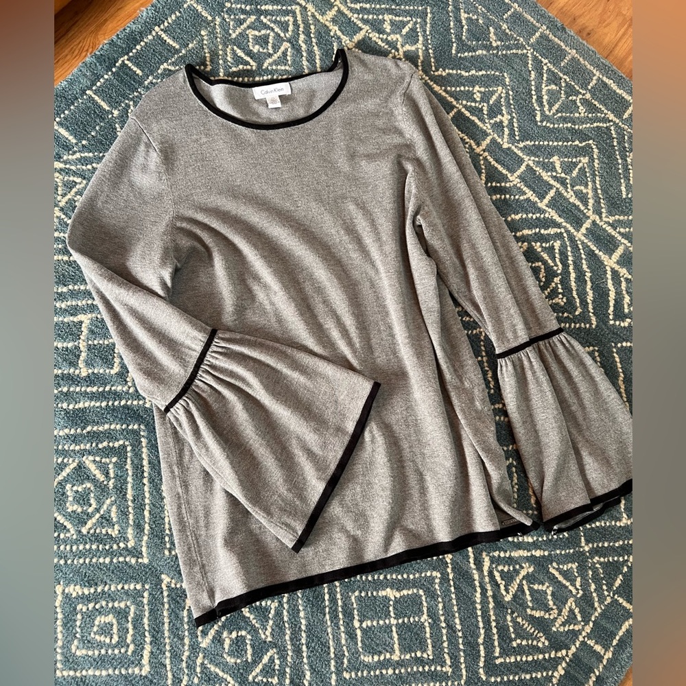 Gray Calvin Klein Top with Bell Sleeves